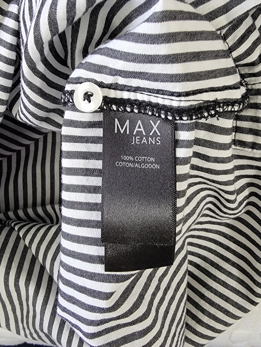 MAX Jeans Gray White Striped Boat Neck Tiered Balloon Sleeve Blouse Tie  Waist M - Picture 8 of 11